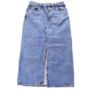 HM Blue Denim Maxi Skirt High Waisted Front Slit Medium Wash Size 8 Womens
